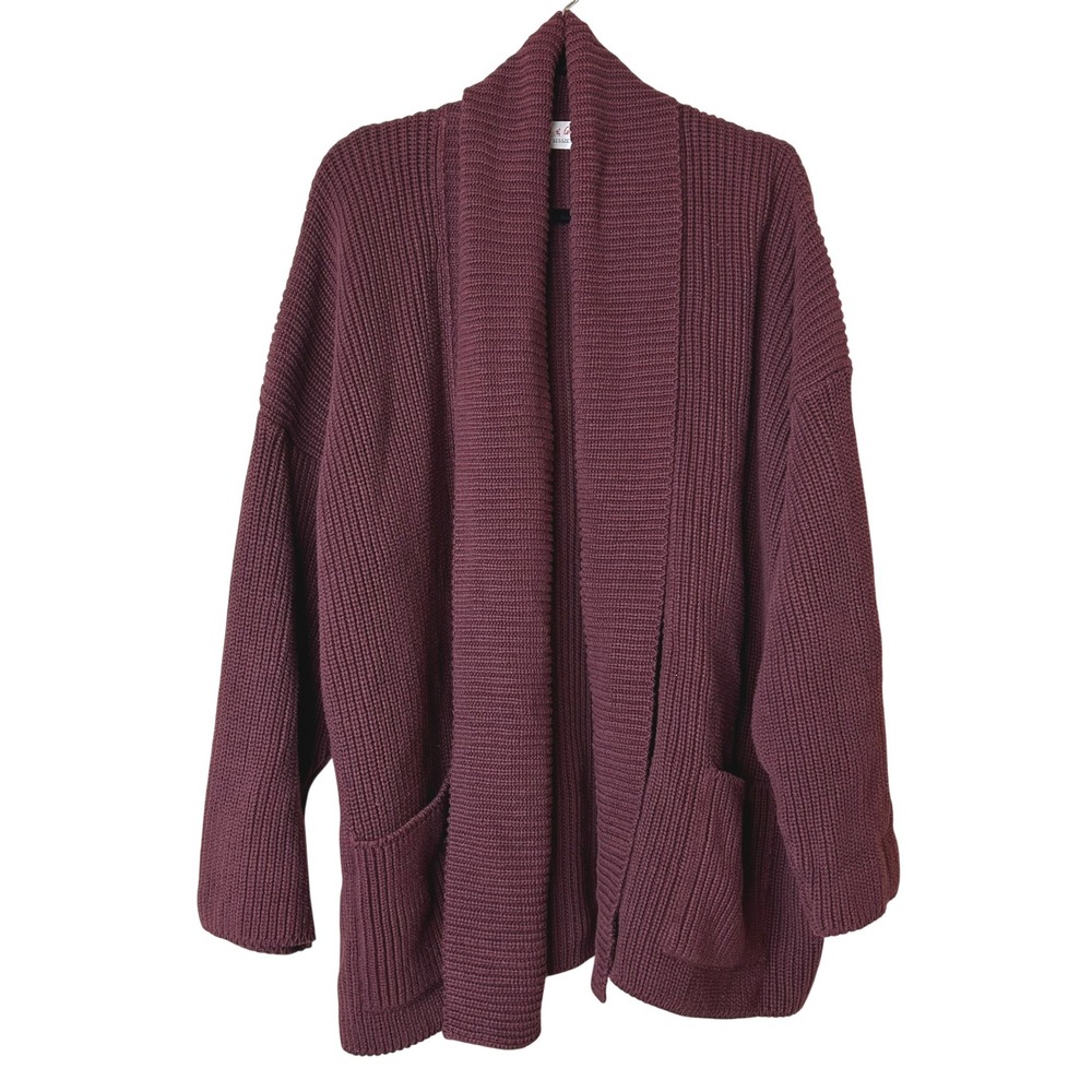 Bkg & Company Chunky Knit Cardigan Women OS Burgundy Shawl Collar Lagenlook